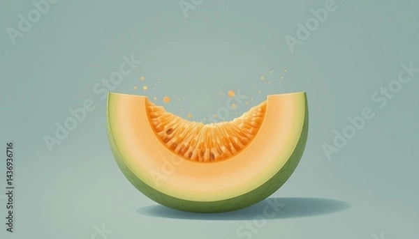Fototapeta Sliced Melon with Juice Droplets on Light Blue Background