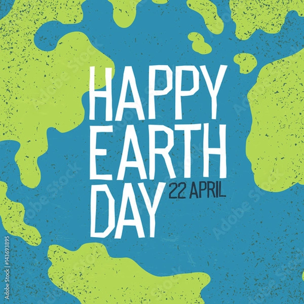 Obraz "Earth day, 22 April" postcard design. Creative design poster for Earth Day holiday. World map background.