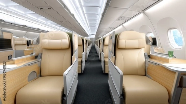 Fototapeta Experience business class luxury seating airplane cabin high-quality imagery clean environment aerial perspective