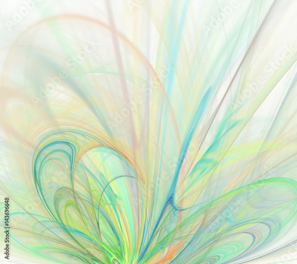 Fototapeta White abstract background with rainbow - green, turquoise, orange, yellow - texture, fractal pattern