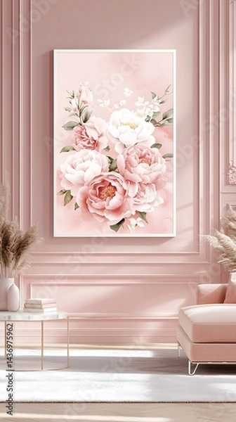 Fototapeta Pink Floral Wall Art Room