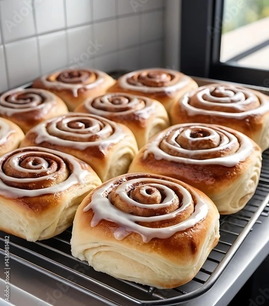 Fototapeta Freshly Baked Cinnamon Rolls with Icing