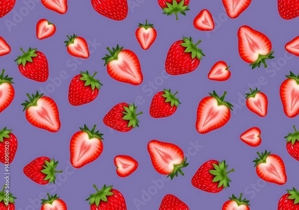 Fototapeta Seamless pattern of strawberries and strawberry