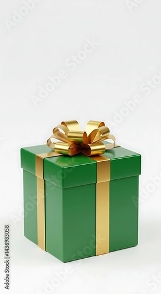 Fototapeta A beautifully wrapped green present with a golden ribbon and bow, a symbol of celebration, anticipation, and the joy of giving and receiving.
