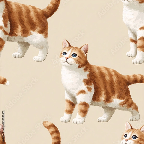 Fototapeta orange cat seamless pattern on beige background