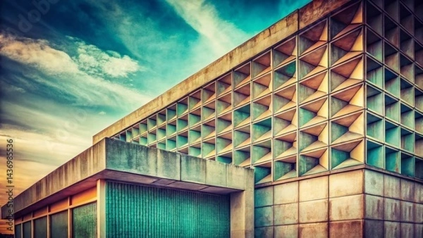 Obraz Vintage Photo: Prefabricated Concrete Panel Building, Architectural Detail, Mid-Century Modern Structure