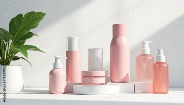 Fototapeta Clean minimalist product display on white backdrop, fresh, shiny