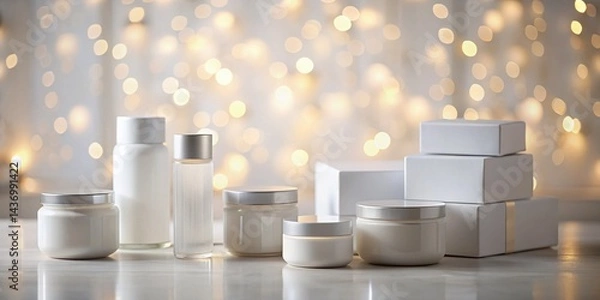 Obraz White Boxes & Jars with Bokeh Background -  Clean Minimalist Product Photography