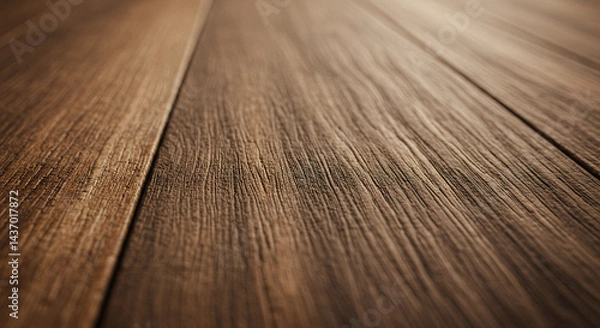Fototapeta Textured Brown Wood Planks or Floor Surface with Warm Light