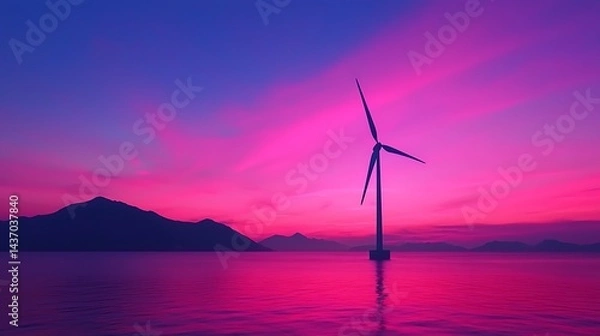 Obraz Wind Turbine Sunset Sea
