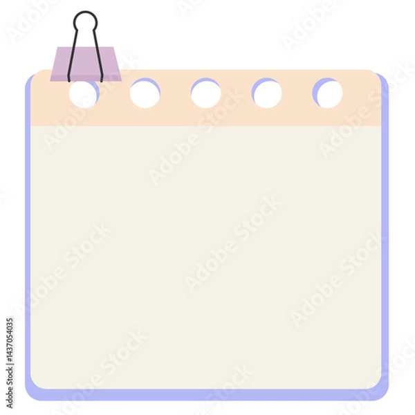 Fototapeta Blank notepad memo journal paper with clip. 
To-do list paper illustration. Cute note paper design with clip and flower
