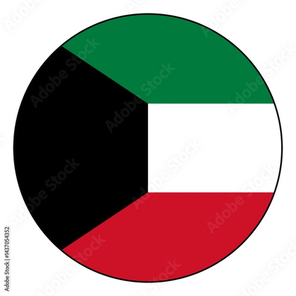 Fototapeta Flag of Kuwait. Black edge. Kuwait circle flag logo icon computer vector illustration design.