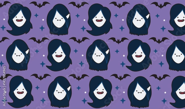 Obraz Anime cartoon design of vampire girl adventure colors form seamless pattern set. vector design for paper, cover, fabric, interior decoration and other users.