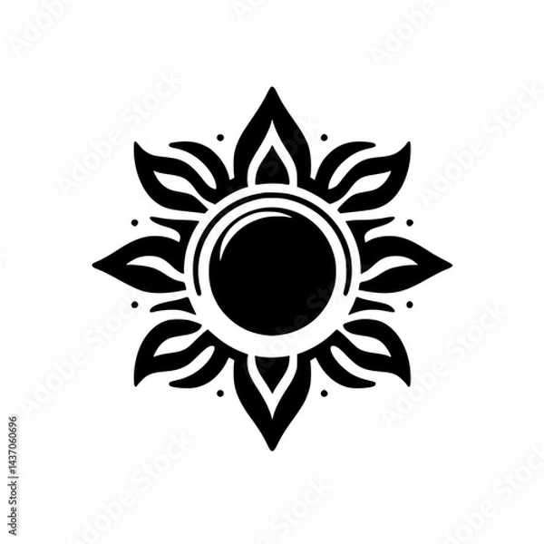 Fototapeta Black Floral Mandala: Simple Vector Design on White, Zen-Like Aesthetic