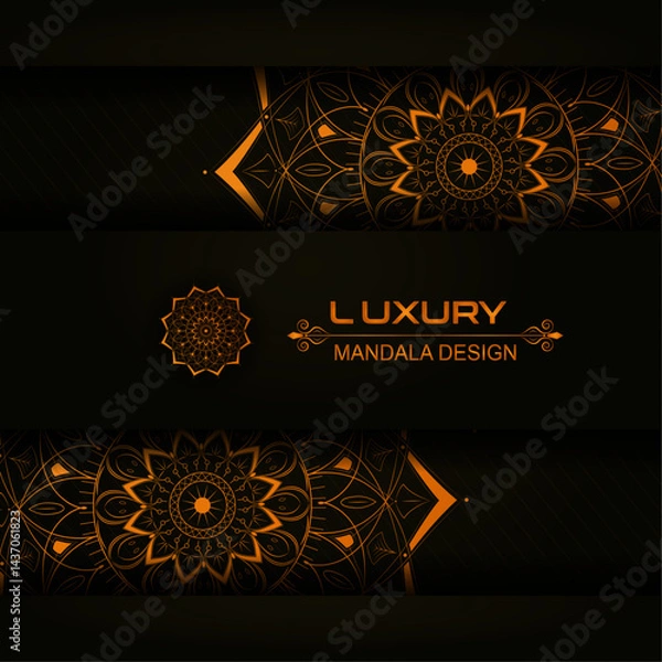 Fototapeta Mandala 2 layer luxury floral template with ornament and light effect | Creative mandala design for greeting, decoration, cover, card, flyer, Islamic, festival, banner, poster with orange color