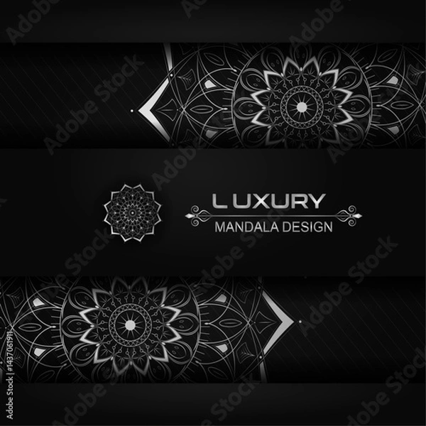 Fototapeta Mandala 2 layer luxury floral template with ornament and light effect | Creative mandala design for greeting, decoration, cover, card, flyer, Islamic, festival, banner, poster with silver color