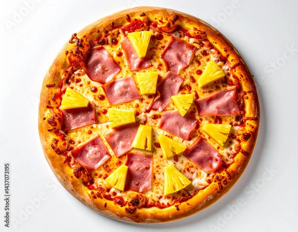 Fototapeta Hawaiian Pizza with Pineapple and Ham, Pizza Hawaiana con Piña y Jamón, Generated Image