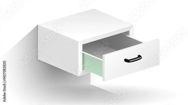 Fototapeta Minimalist White Drawer with Opened Front and Green Interior on Bright White Background