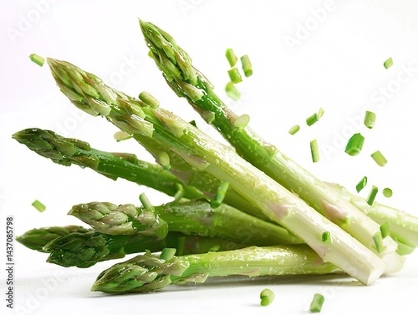 Fototapeta Fresh asparagus pile isolated on white background, high-resolution professional photography, highly detailed, shadow-free.
