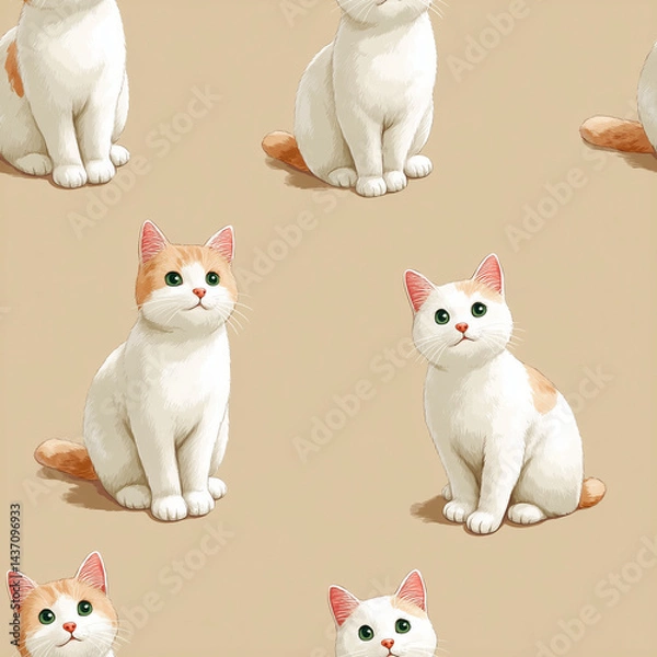 Fototapeta cat seamless pattern light orange background