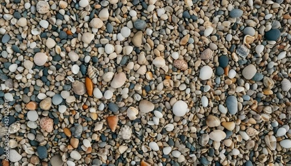 Obraz Seashells and Pebbles Beach Texture Coastal Stone and Shell Background