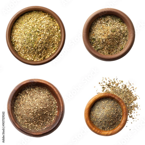 Obraz Za'atar Spice Mix Bowl, Sesame Seeds, Herbs, Isolated