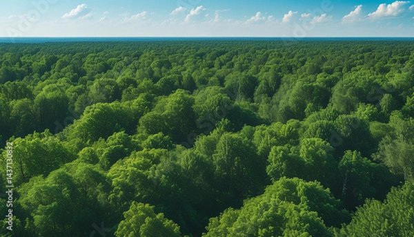 Fototapeta 울창하고 아름다운 싱싱한 초록색의 나무가 가득한 숲