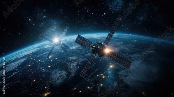 Fototapeta Ai-controlled satellite system transforms space monitoring with high-tech imagery from orbiting satellites