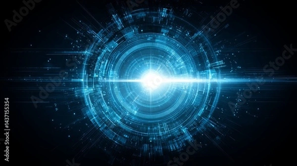 Fototapeta Abstract blue technology background design with dynamic light effect for digital innovation