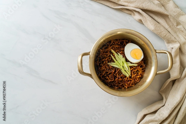 Obraz Korean Instant Noodle with Black Bean Sauce (Jajangmyeon or JJajangmyeon)