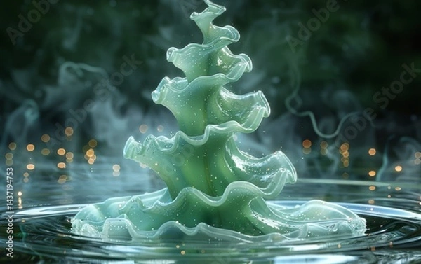 Obraz Rising spiral of vibrant green fluid twisting upward with glowing reflections on black background. Dynamic liquid motion concept