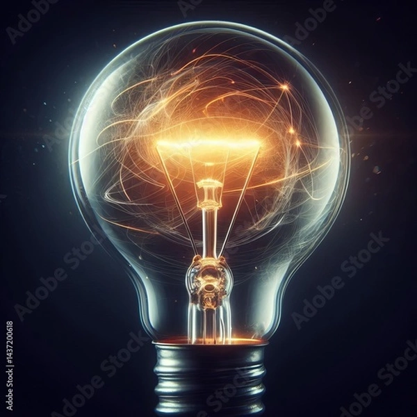 Fototapeta Light bulb emitting soft glow with vibrant light waves and mystical energy around it