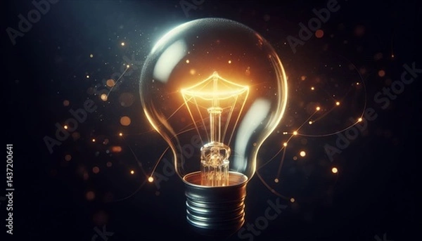 Fototapeta Artistic concept of a glowing light bulb with mystical glowing particles around it