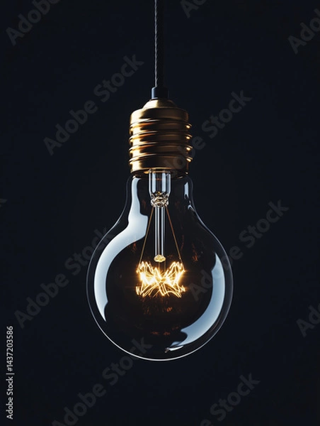 Fototapeta Closeup of a lightbulb with visible filament isolate on black background wallpaper