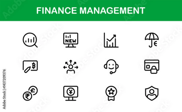 Fototapeta Modern Finance Management Icon Set Vector Illustration. Featuring Essential Symbols for Budgeting, Investments, and Financial Planning for Professional Designs.