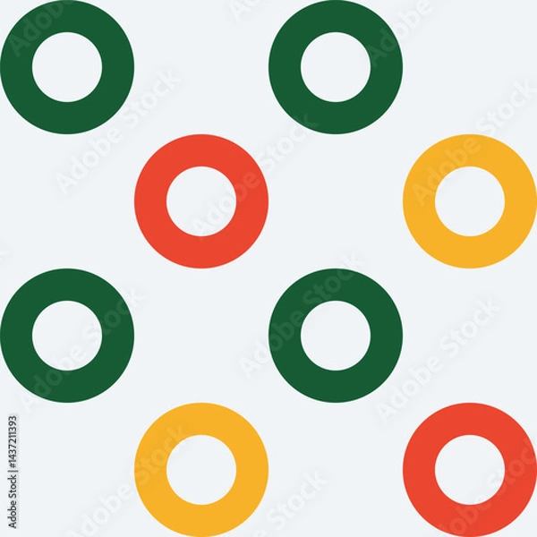 Fototapeta Seamless abstract geometric background with circles for Xmas, Christmas, and New Year. This colorful vector pattern features a modern circular grid and polka dots, perfect for festive holiday prints.