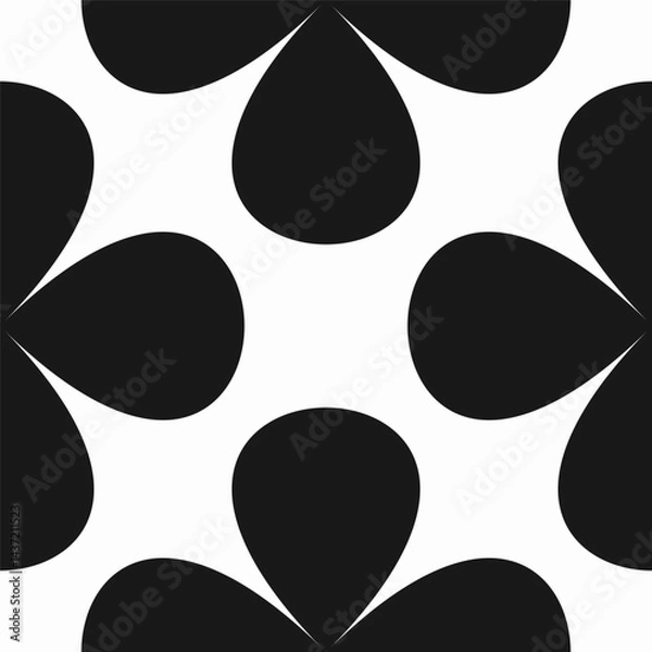Fototapeta Black and white floral pattern featuring seamless clover shapes. Geometric vector design in retro style, offering high quality illustrations for decor, wallpaper, and print