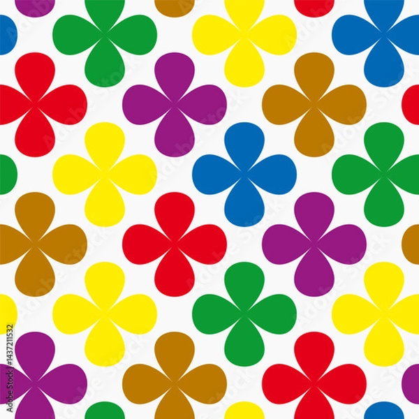Fototapeta Colorful clover floral pattern with rounded petals on a seamless white background. Retro geometric vector design high quality illustration for decor wallpaper and print.
