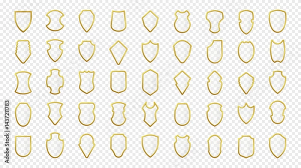 Fototapeta Elegant set of shield icons with gold frames, displayed on a transparent background. Perfect for seamless integration in logos, branding, and digital security designs