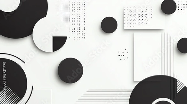 Fototapeta Abstract black and white circular pattern texture background design seamless repeating geometric wallpaper graphic