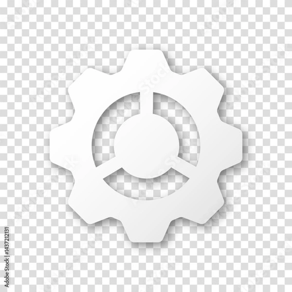 Fototapeta Gear icon, flat design. Machine sprocket gear icon. Realistic vector cogwheel sign symbol on a transparent background.