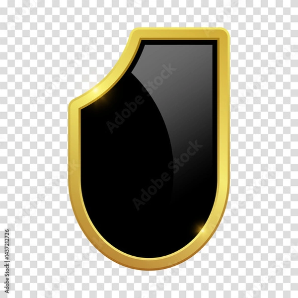Fototapeta VIP luxury logo design element. Black shield with glossy bright golden frame. Vector clipart illustration. Transparent background.