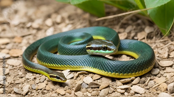 Obraz Dolichophis caspius snake crawling on the ground, 
Caspian whipsnake in summer scene