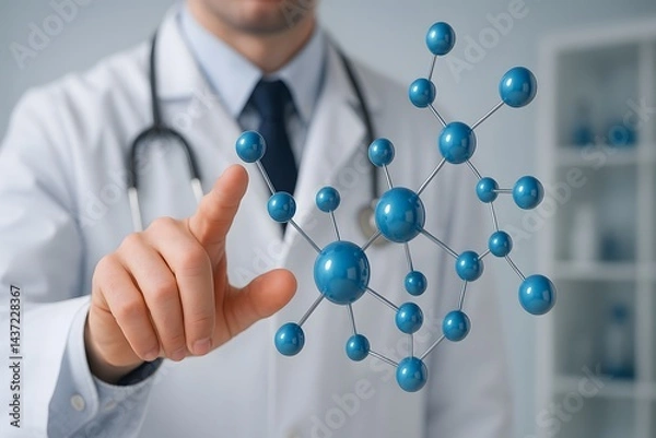 Fototapeta Laboratory professional demonstrating molecular structure with model