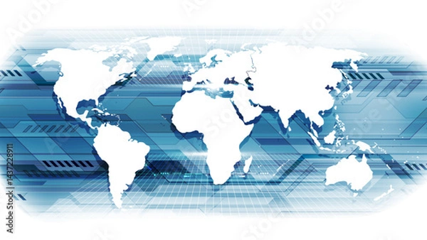 Fototapeta Abstract technology background with world map. Vector illustration. Clip-art
