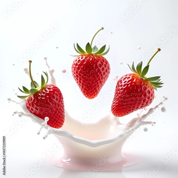 Obraz Strawberries Falling into Milk