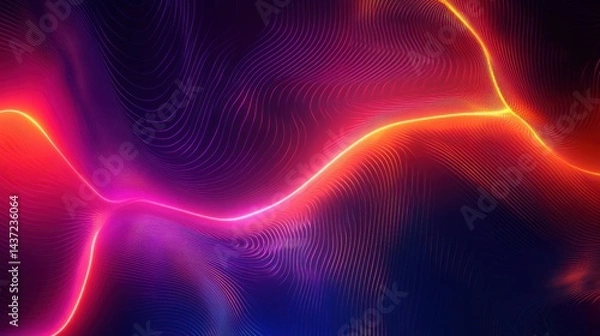 Obraz Flowing neon wave background with abstract curved lines, creating a vibrant motion effect for posters and digital ads.