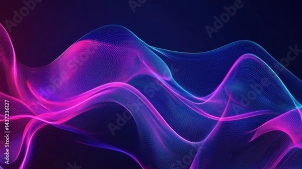 Fototapeta Flowing neon wave background with abstract curved lines, creating a vibrant motion effect for posters and digital ads.