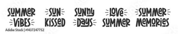 Fototapeta Summer Phrases Collection. Summer Vibes, Sunny Days, Sun Kissed and Other Quotes. 