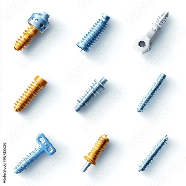 Fototapeta Industrial action with colorful screws on white background product photography clean environment top view hardware concept